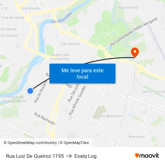 Rua Luiz De Queiroz 1195 to Esalq Log map