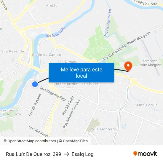 Rua Luíz De Queiroz, 399 to Esalq Log map