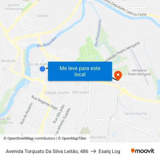 Avenida Torquato Da Silva Leitão, 486 to Esalq Log map