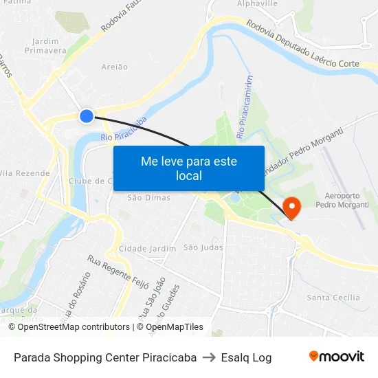Parada Shopping Center Piracicaba to Esalq Log map