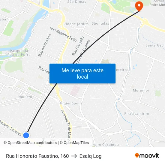 Rua Honorato Faustino, 160 to Esalq Log map
