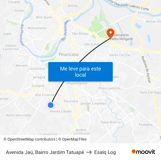Avenida Jaú, Bairro Jardim Tatuapé to Esalq Log map
