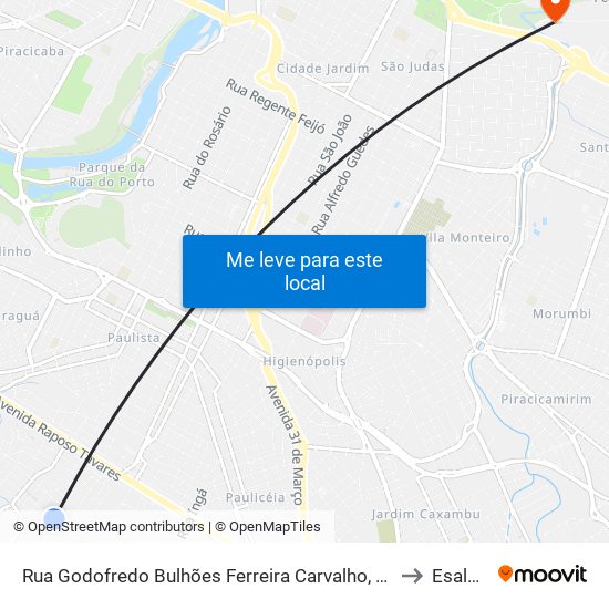 Rua Godofredo Bulhões Ferreira Carvalho, Bairro Jardim Tatuapé to Esalq Log map