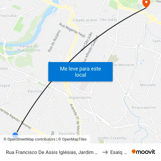 Rua Francisco De Assis Iglésias, Jardim Tatuapé to Esalq Log map