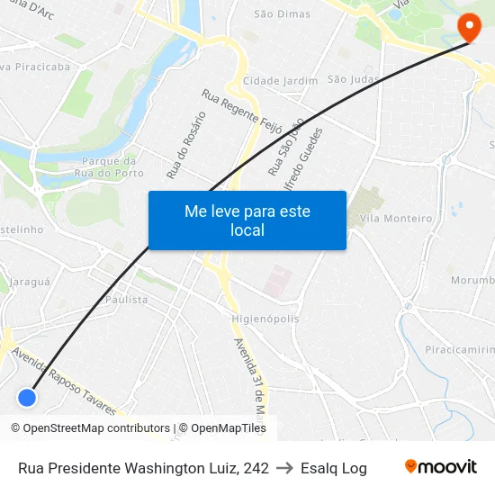 Rua Presidente Washington Luiz, 242 to Esalq Log map