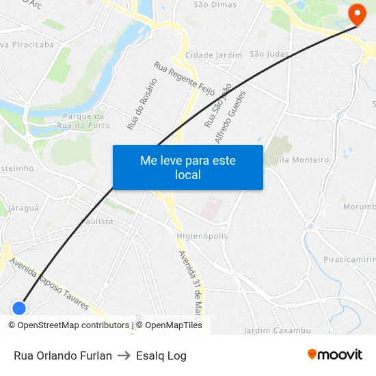 Rua Orlando Furlan to Esalq Log map