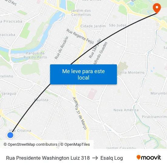 Rua Presidente Washington Luiz 318 to Esalq Log map