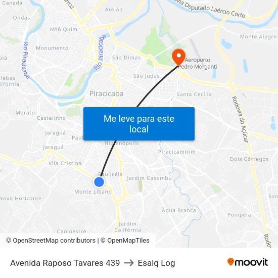 Avenida Raposo Tavares 439 to Esalq Log map