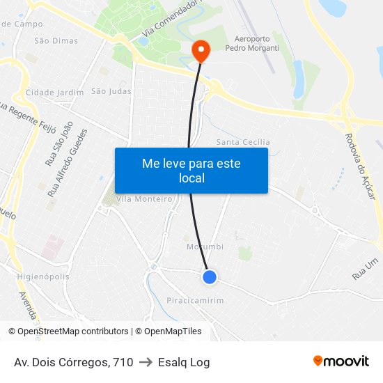 Av. Dois Córregos, 710 to Esalq Log map