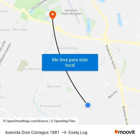 Avenida Dois Córregos 1881 to Esalq Log map