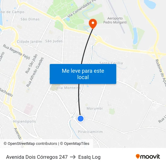 Avenida Dois Córregos 247 to Esalq Log map