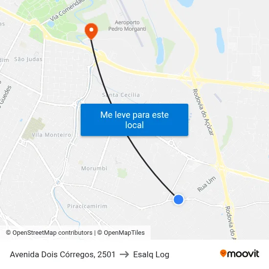 Avenida Dois Córregos, 2501 to Esalq Log map