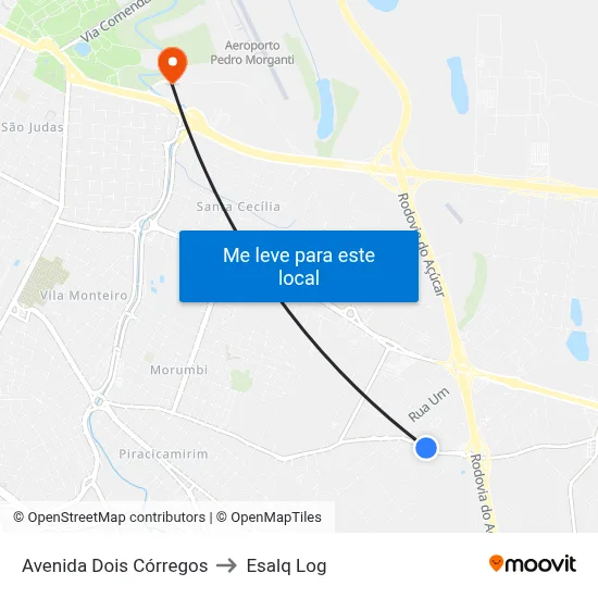 Avenida Dois Córregos to Esalq Log map