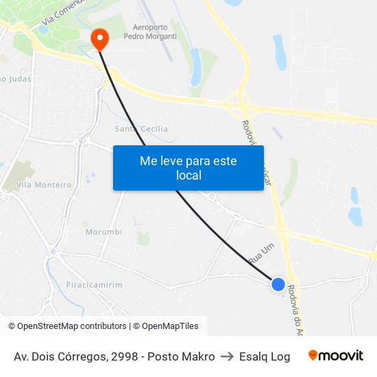 Av. Dois Córregos, 2998 - Posto Makro to Esalq Log map