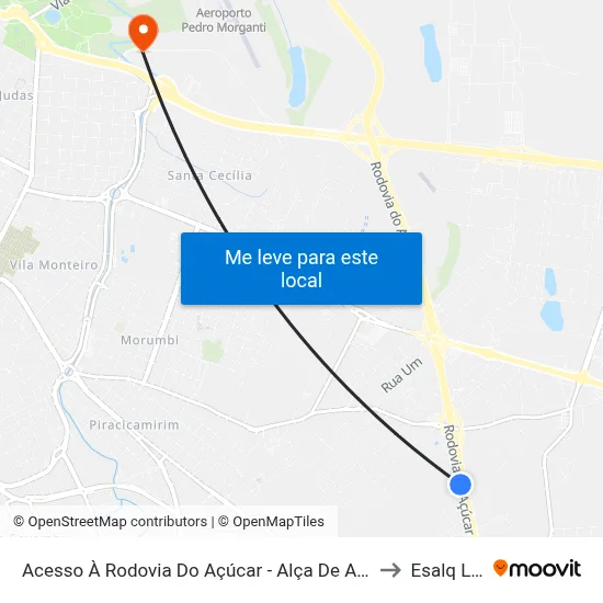 Acesso À Rodovia Do Açúcar - Alça De Acesso to Esalq Log map