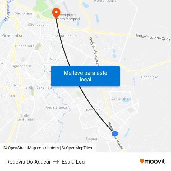 Rodovia Do Açúcar to Esalq Log map