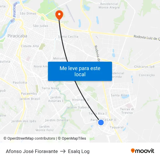 Afonso José Fioravante to Esalq Log map