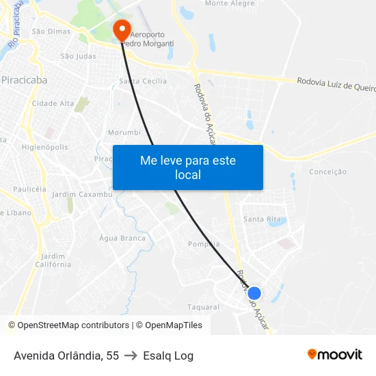 Avenida Orlândia, 55 to Esalq Log map
