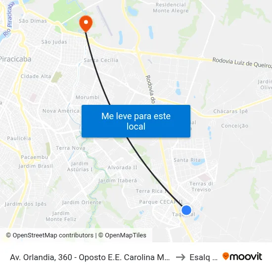Av. Orlandia, 360 - Oposto E.E. Carolina Mendes Thame to Esalq Log map