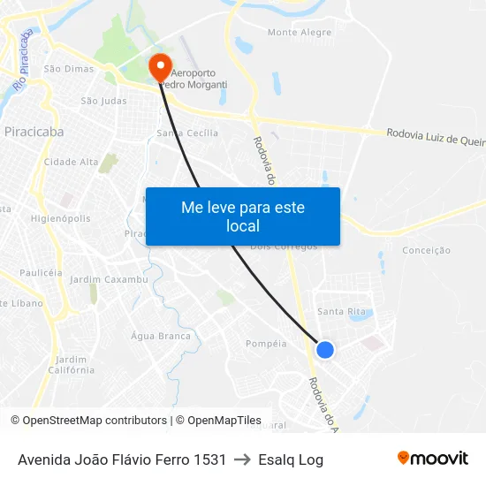 Avenida João Flávio Ferro 1531 to Esalq Log map