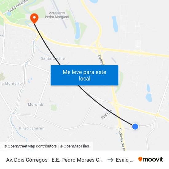 Av. Dois Córregos - E.E. Pedro Moraes Cavalcanti to Esalq Log map