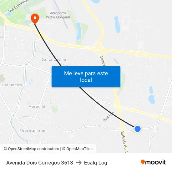 Avenida Dois Córregos 3613 to Esalq Log map