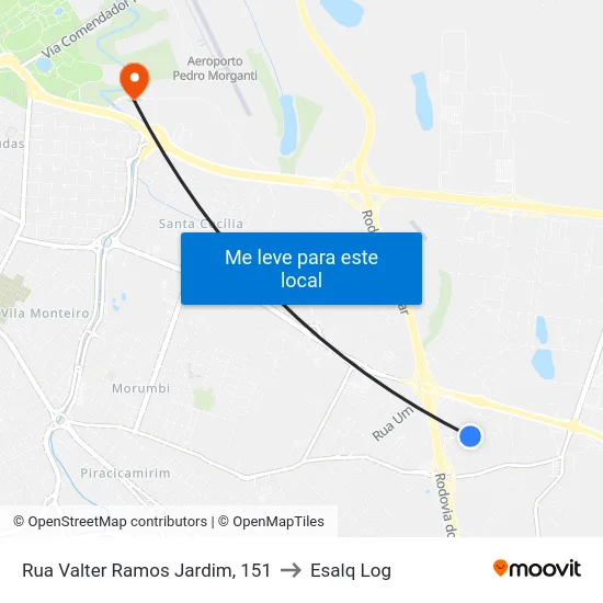 Rua Valter Ramos Jardim, 151 to Esalq Log map