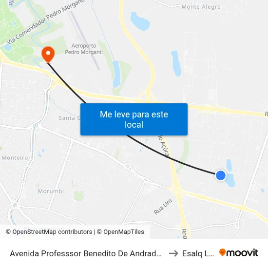 Avenida Professsor Benedito De Andrade, 511 to Esalq Log map