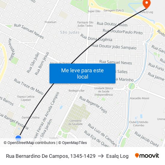 Rua Bernardino De Campos, 1345-1429 to Esalq Log map