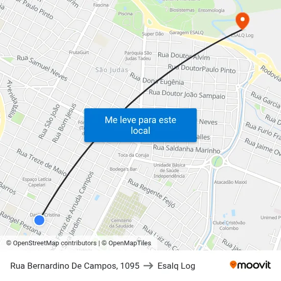 Rua Bernardino De Campos, 1095 to Esalq Log map