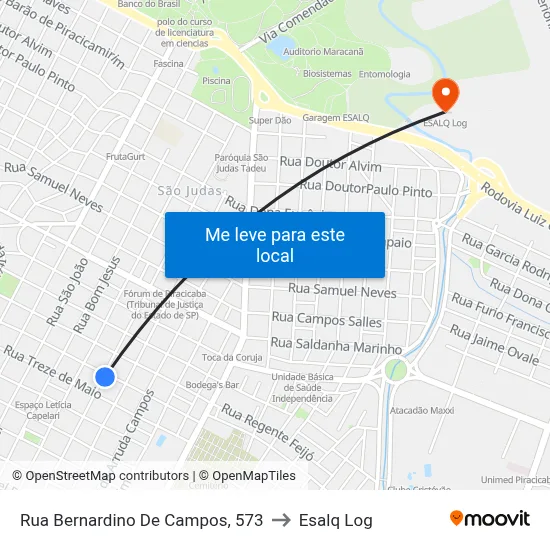 Rua Bernardino De Campos, 573 to Esalq Log map