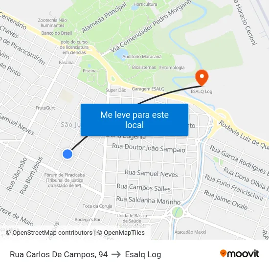 Rua Carlos De Campos, 94 to Esalq Log map