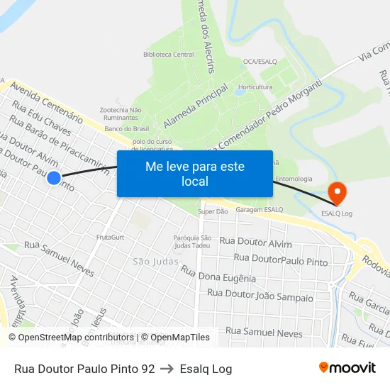 Rua Doutor Paulo Pinto 92 to Esalq Log map