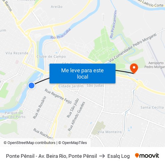 Ponte Pênsil - Av. Beira Rio, Ponte Pênsil to Esalq Log map