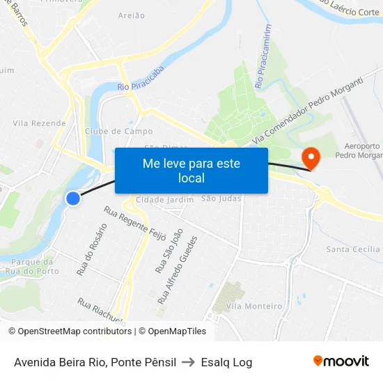 Avenida Beira Rio, Ponte Pênsil to Esalq Log map
