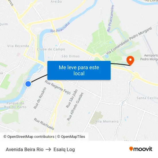 Avenida Beira Rio to Esalq Log map