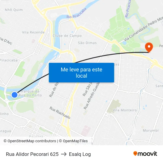 Rua Alidor Pecorari 625 to Esalq Log map
