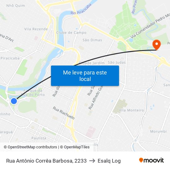 Rua Antônio Corrêa Barbosa, 2233 to Esalq Log map