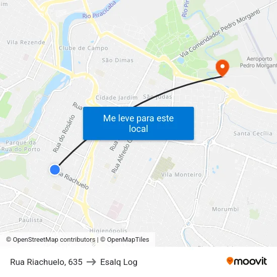 Rua Riachuelo, 635 to Esalq Log map