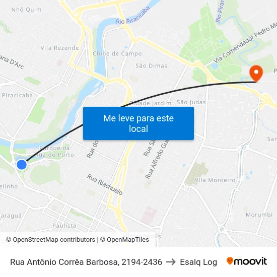 Rua Antônio Corrêa Barbosa, 2194-2436 to Esalq Log map