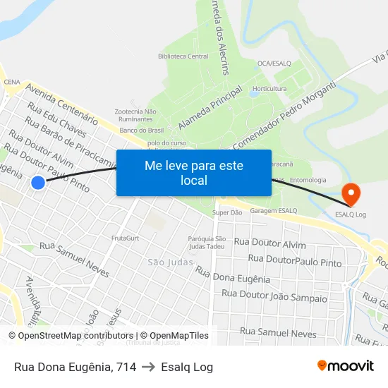 Rua Dona Eugênia, 714 to Esalq Log map