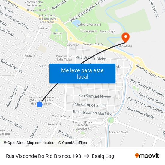 Rua Visconde Do Rio Branco, 198 to Esalq Log map