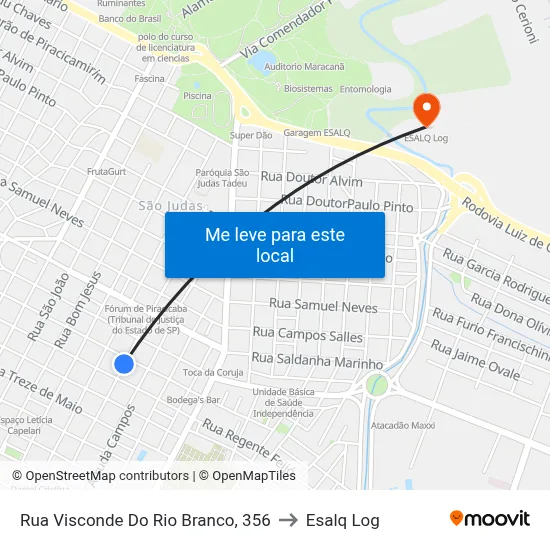 Rua Visconde Do Rio Branco, 356 to Esalq Log map