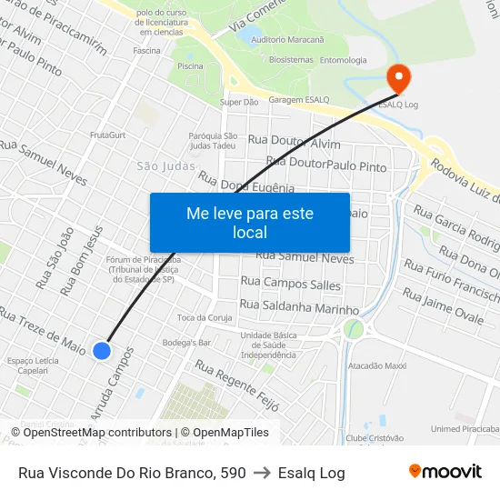 Rua Visconde Do Rio Branco, 590 to Esalq Log map