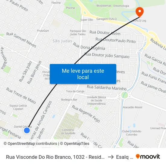 Rua Visconde Do Rio Branco, 1032 - Residência, Nº 1032 to Esalq Log map
