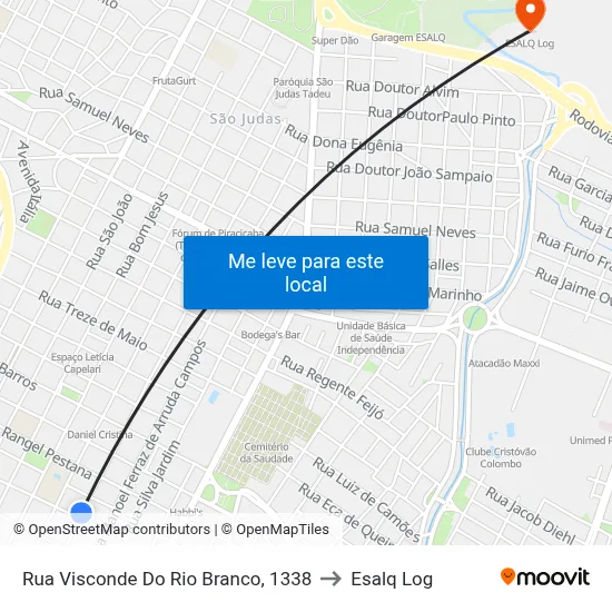 Rua Visconde Do Rio Branco, 1338 to Esalq Log map