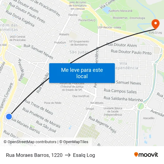 Rua Moraes Barros, 1220 to Esalq Log map