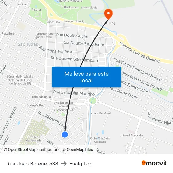 Rua João Botene, 538 to Esalq Log map
