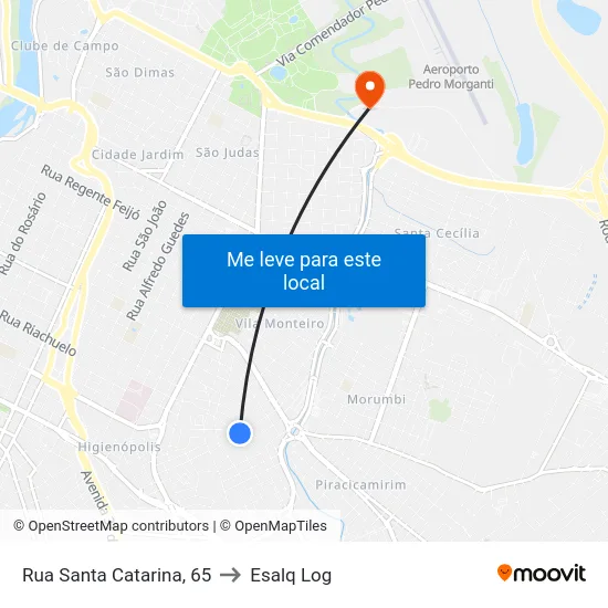 Rua Santa Catarina, 65 to Esalq Log map