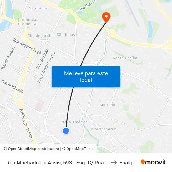 Rua Machado De Assis, 593 - Esq. C/ Rua Luíz Razera to Esalq Log map